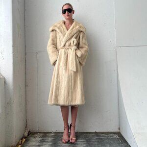Pearl Mink Vintage Fur Coat with Removable Belt